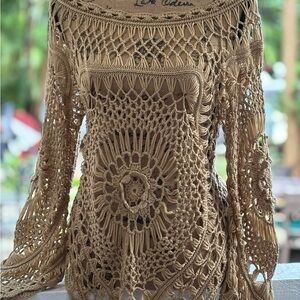 Chic Crochet Tan Blouse